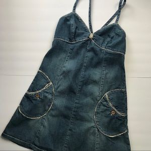 Denim Mini Dress V Neck Racerback